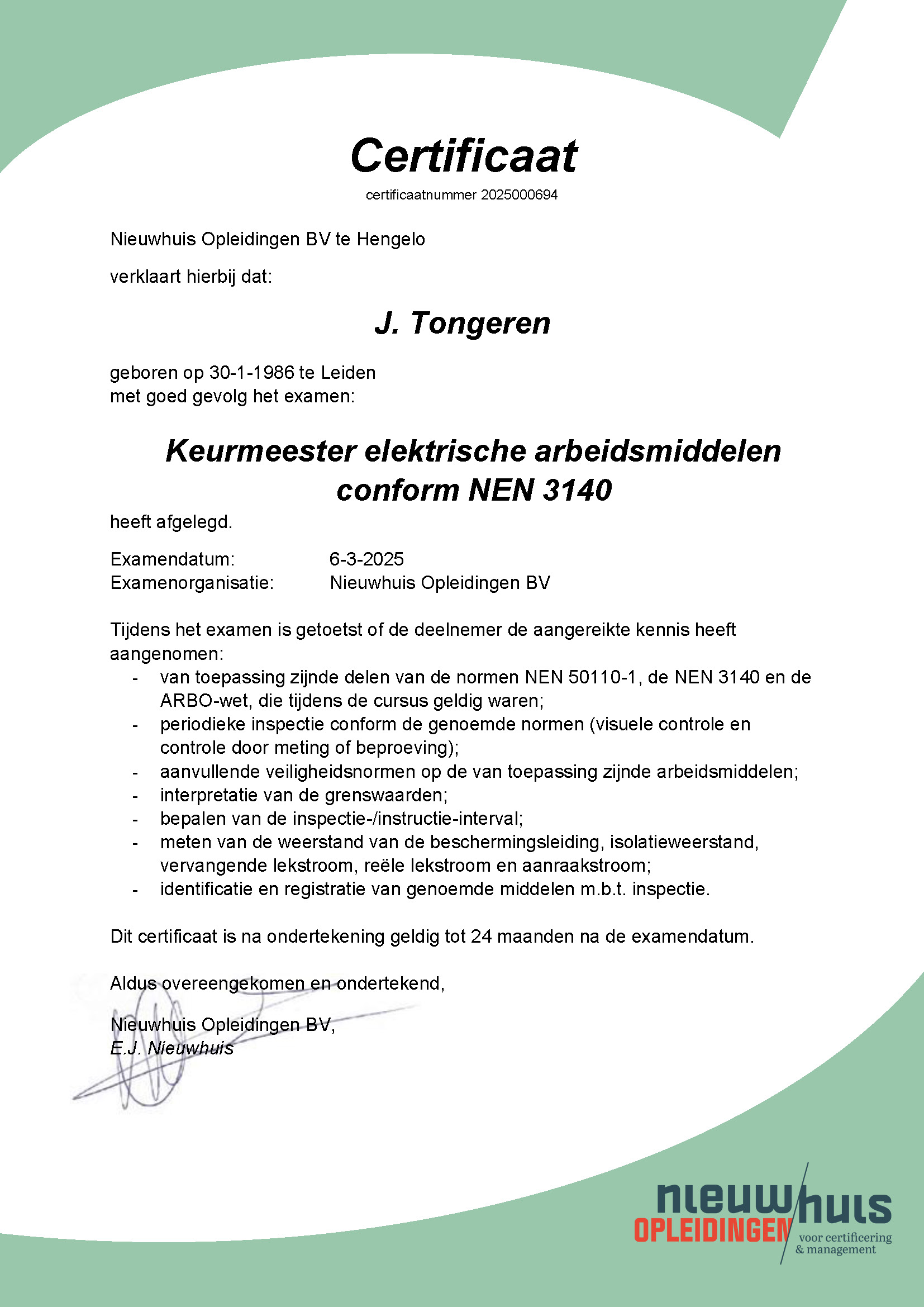 Certificaat Nen-3140