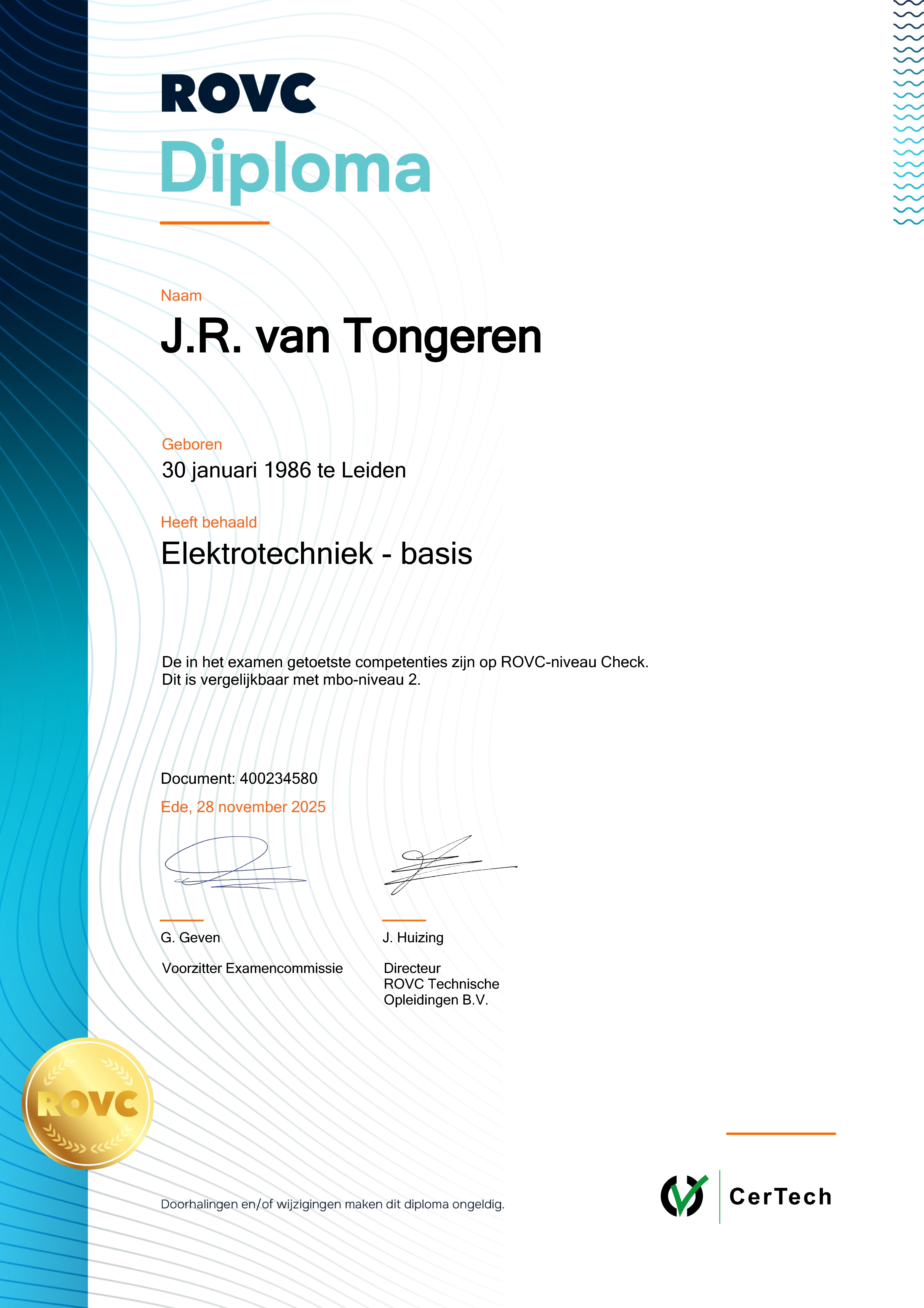 Certificaat Elektrotechniek-basis